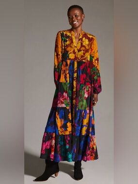 Siddhartha Bansal Button-Front Maxi Dress large Anthropologie boho